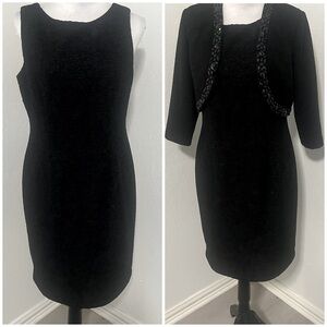 Jessica Howard Women Petite 10P Black 2 Piece Dress Matching Embellished Jacket